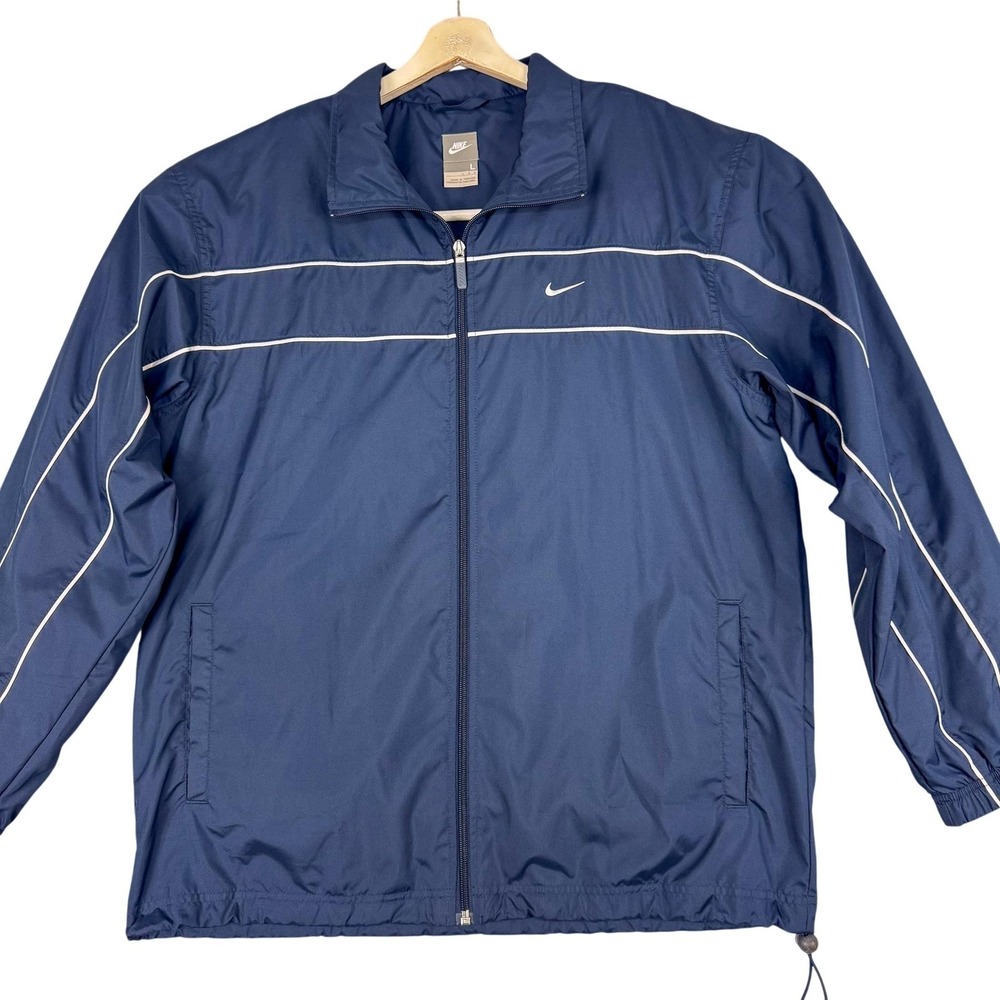 VTG Nike Jacket Mens Large Blue Stripe Full Zip Windbreaker Y2K 90s Gym 118245